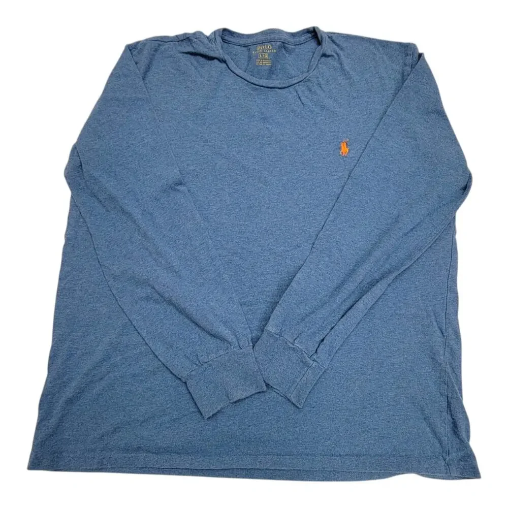 Polo Ralph Lauren Mens Large Blue Heather Long Sleeve Crewneck T-Shirt Pony